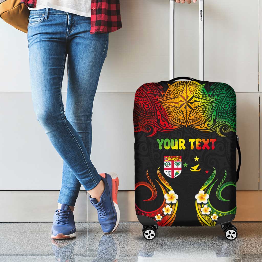 Personalised Malampa Fiji Day Luggage Cover Polynesian Tattoo and Plumeria Reggae Color LT03 - Polynesian Pride