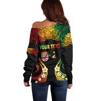 Personalised Malampa Fiji Day Off Shoulder Sweater Polynesian Tattoo and Plumeria Reggae Color LT03 - Polynesian Pride