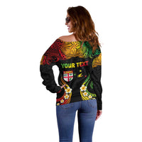 Personalised Malampa Fiji Day Off Shoulder Sweater Polynesian Tattoo and Plumeria Reggae Color LT03 - Polynesian Pride
