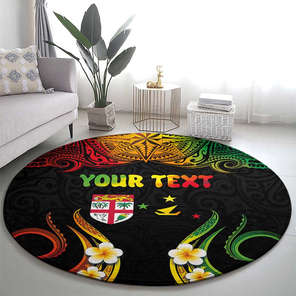 Personalised Malampa Fiji Day Round Carpet Polynesian Tattoo and Plumeria Reggae Color LT03 - Polynesian Pride