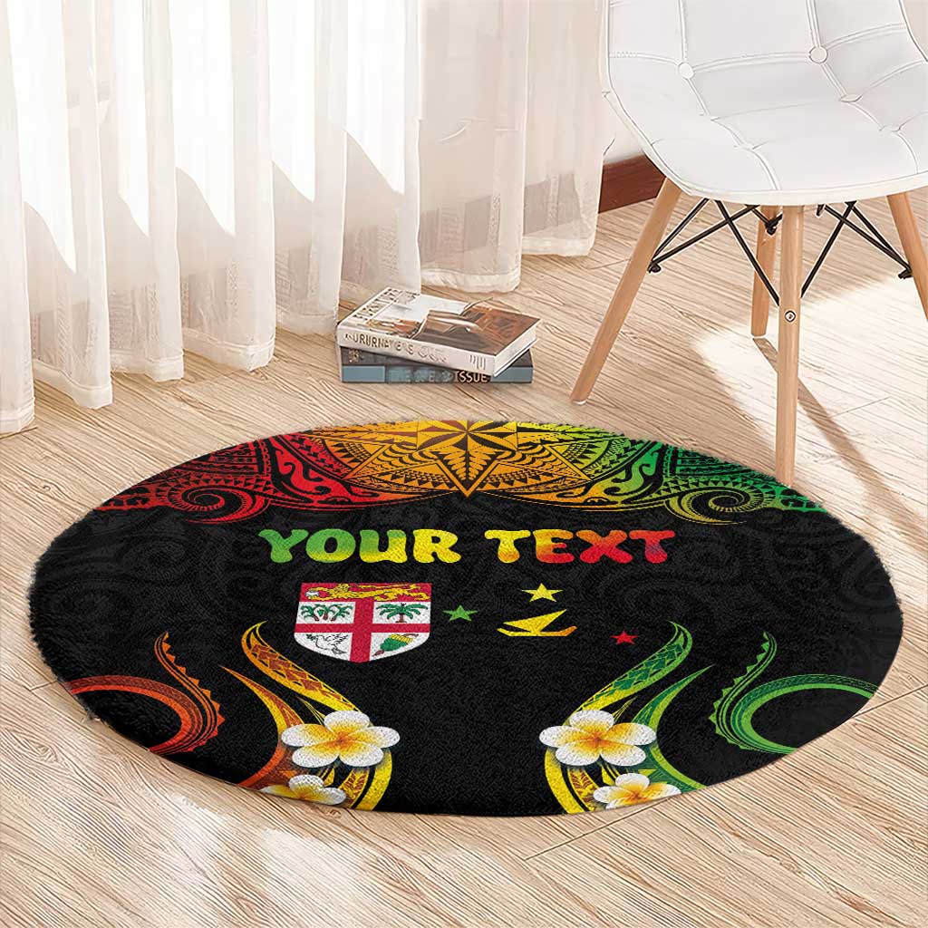 Personalised Malampa Fiji Day Round Carpet Polynesian Tattoo and Plumeria Reggae Color LT03 - Polynesian Pride