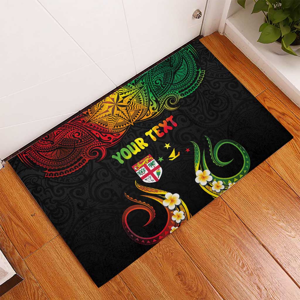 Personalised Malampa Fiji Day Rubber Doormat Polynesian Tattoo and Plumeria Reggae Color LT03 - Polynesian Pride