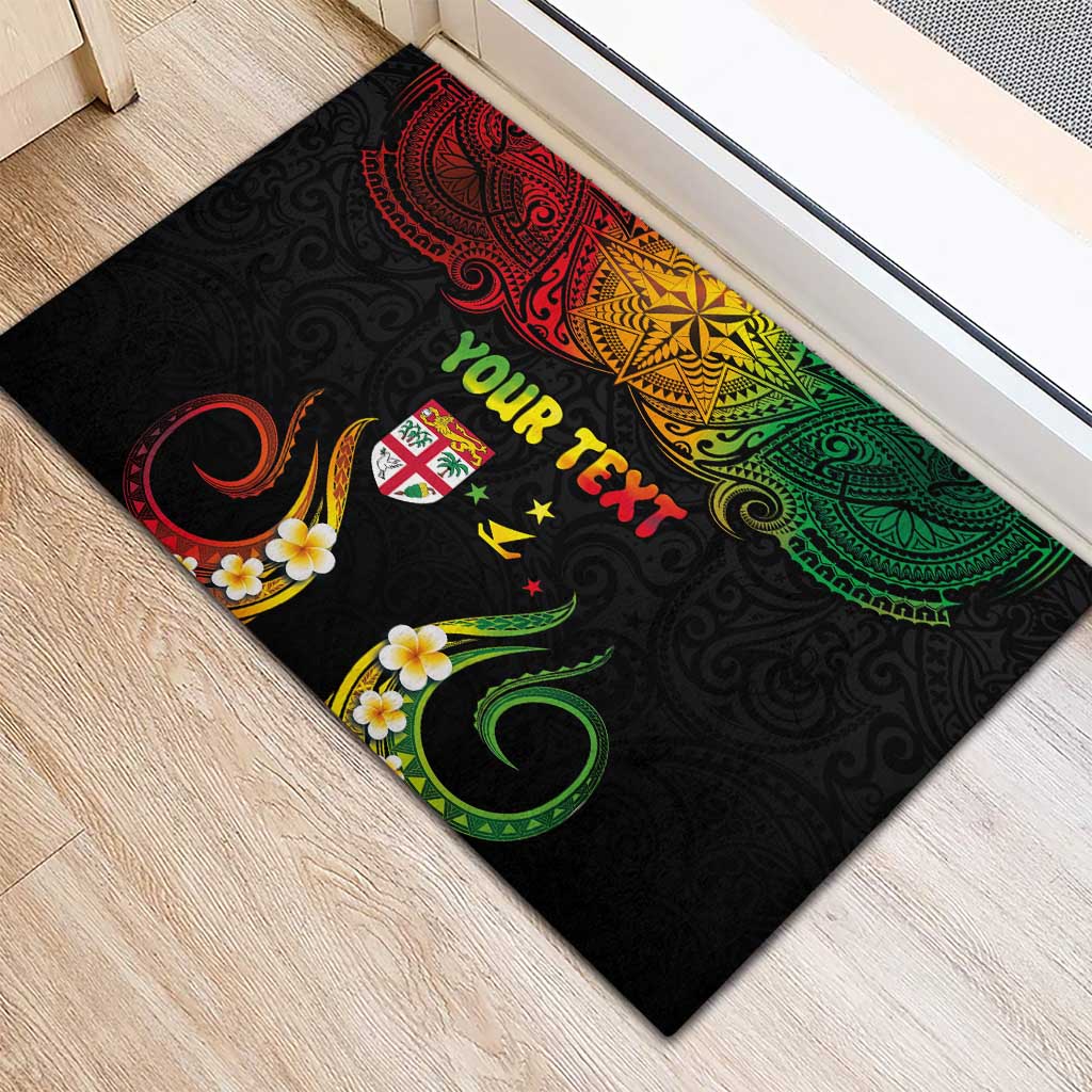 Personalised Malampa Fiji Day Rubber Doormat Polynesian Tattoo and Plumeria Reggae Color LT03 - Polynesian Pride