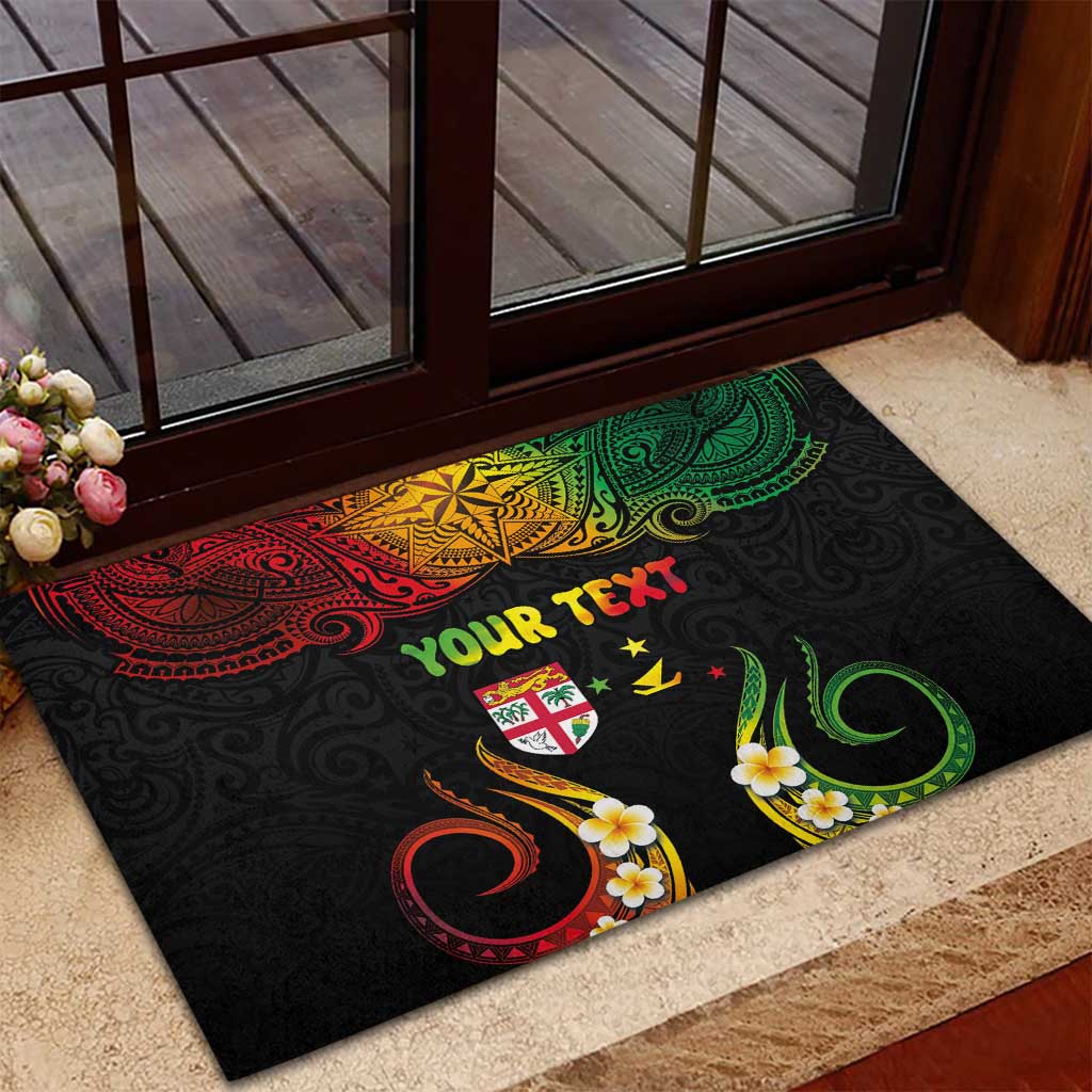 Personalised Malampa Fiji Day Rubber Doormat Polynesian Tattoo and Plumeria Reggae Color LT03 - Polynesian Pride