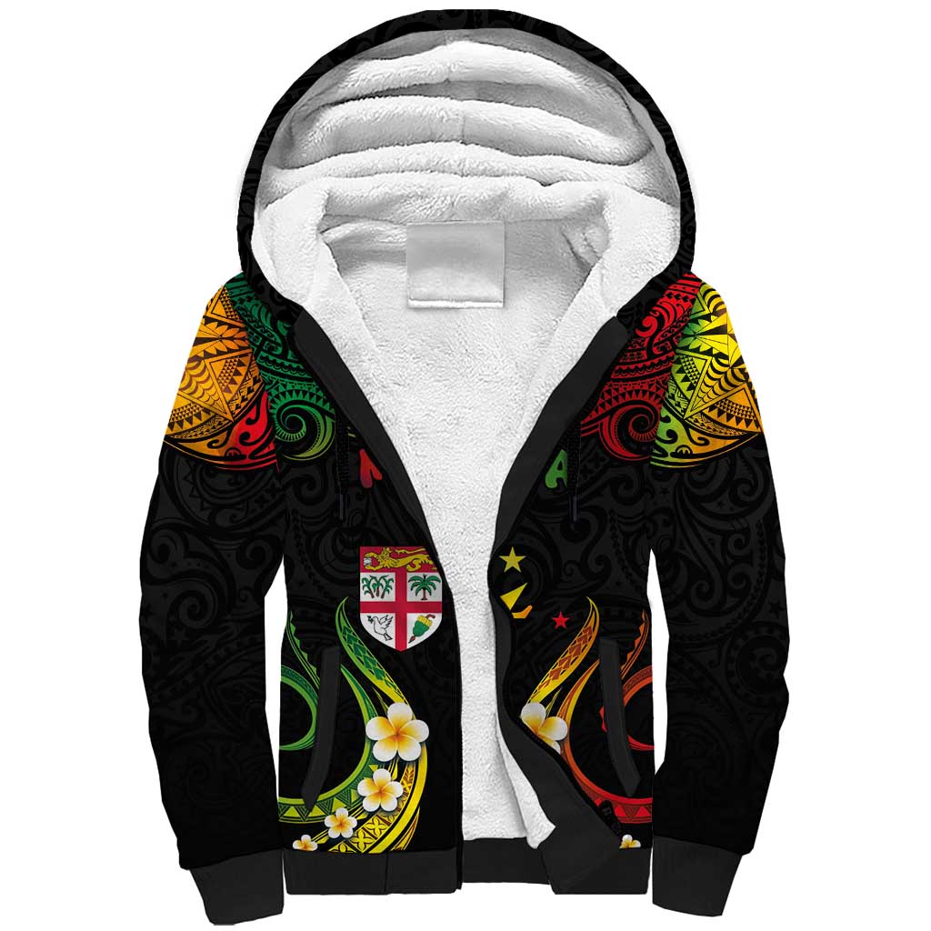 Personalised Malampa Fiji Day Sherpa Hoodie Polynesian Tattoo and Plumeria Reggae Color LT03 Unisex Reggae - Polynesian Pride