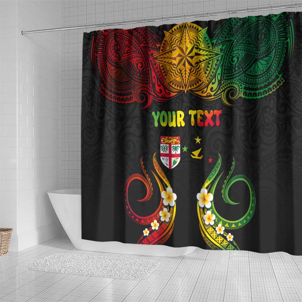 Personalised Malampa Fiji Day Shower Curtain Polynesian Tattoo and Plumeria Reggae Color LT03 - Polynesian Pride