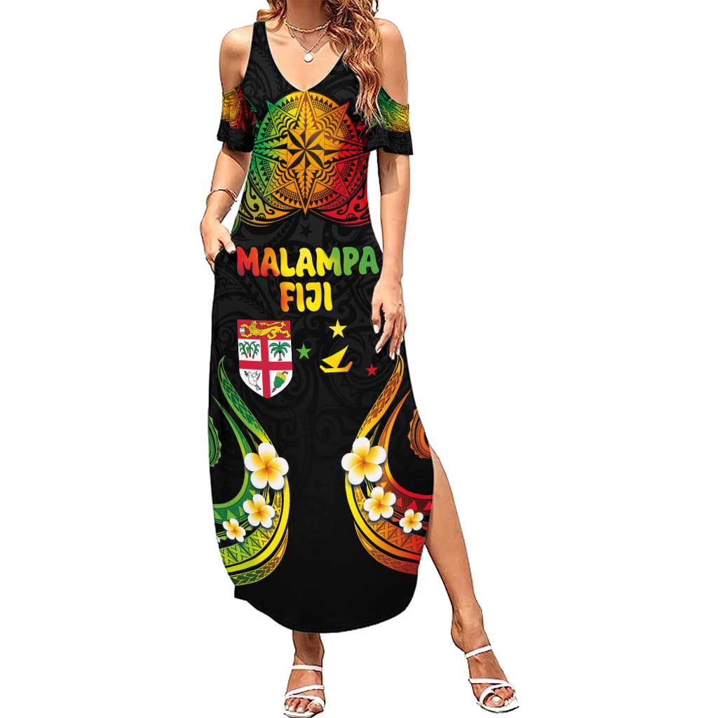 Personalised Malampa Fiji Day Summer Maxi Dress Polynesian Tattoo and Plumeria Reggae Color LT03 Women Reggae - Polynesian Pride