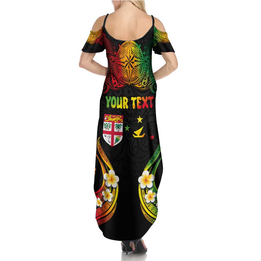 Personalised Malampa Fiji Day Summer Maxi Dress Polynesian Tattoo and Plumeria Reggae Color LT03 - Polynesian Pride
