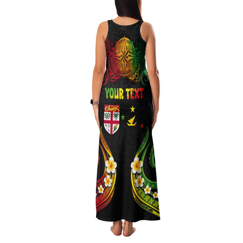 Personalised Malampa Fiji Day Tank Maxi Dress Polynesian Tattoo and Plumeria Reggae Color LT03 - Polynesian Pride