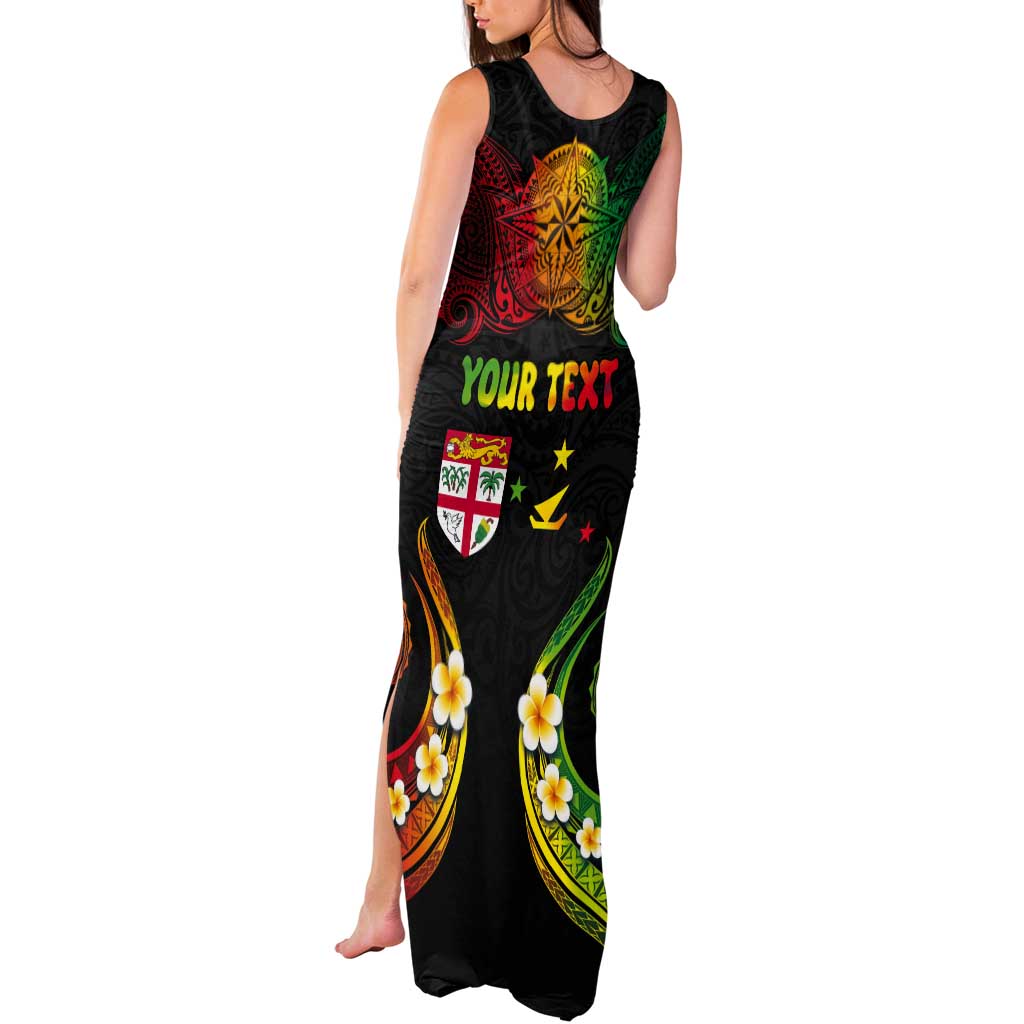 Personalised Malampa Fiji Day Tank Maxi Dress Polynesian Tattoo and Plumeria Reggae Color LT03 - Polynesian Pride