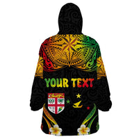 Personalised Malampa Fiji Day Wearable Blanket Hoodie Polynesian Tattoo and Plumeria Reggae Color LT03 - Polynesian Pride