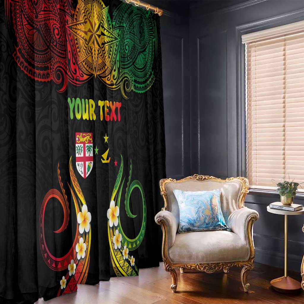 Personalised Malampa Fiji Day Window Curtain Polynesian Tattoo and Plumeria Reggae Color LT03 - Polynesian Pride