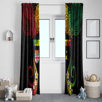Personalised Malampa Fiji Day Window Curtain Polynesian Tattoo and Plumeria Reggae Color LT03 - Polynesian Pride