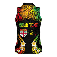 Personalised Malampa Fiji Day Women Sleeveless Polo Shirt Polynesian Tattoo and Plumeria Reggae Color LT03 - Polynesian Pride