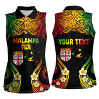 Personalised Malampa Fiji Day Women Sleeveless Polo Shirt Polynesian Tattoo and Plumeria Reggae Color LT03 - Polynesian Pride
