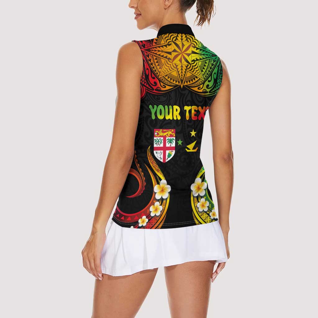 Personalised Malampa Fiji Day Women Sleeveless Polo Shirt Polynesian Tattoo and Plumeria Reggae Color LT03 - Polynesian Pride