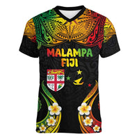 Personalised Malampa Fiji Day Women V-Neck T-Shirt Polynesian Tattoo and Plumeria Reggae Color LT03 Female Reggae - Polynesian Pride