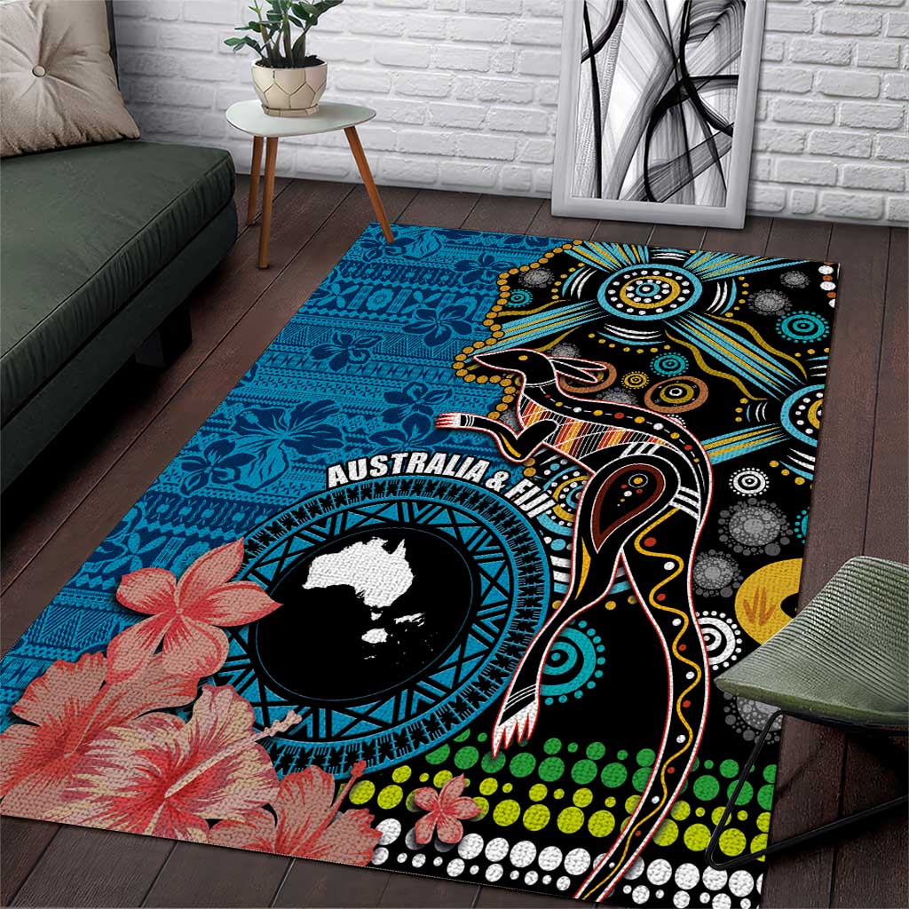 Fiji and Australia Kangaroos Area Rug Indigenous Aboriginal and Fijian Masi Tribal Tattoo LT03 Blue - Polynesian Pride