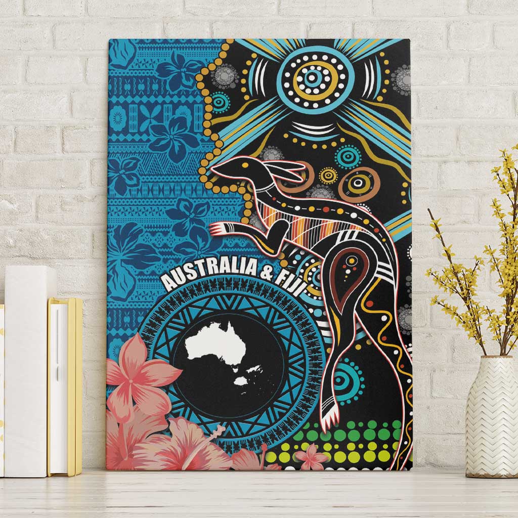 Fiji and Australia Kangaroos Canvas Wall Art Indigenous Aboriginal and Fijian Masi Tribal Tattoo LT03 Without Frame Blue - Polynesian Pride
