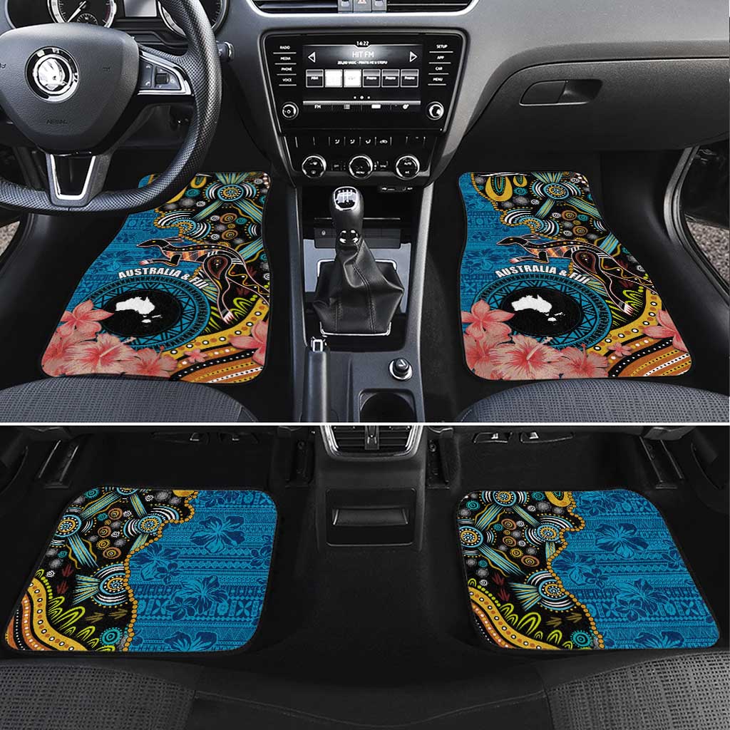 Fiji and Australia Kangaroos Car Mats Indigenous Aboriginal and Fijian Masi Tribal Tattoo LT03 Set 4pcs Blue - Polynesian Pride