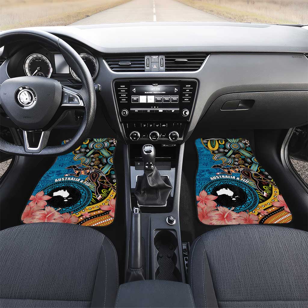 Fiji and Australia Kangaroos Car Mats Indigenous Aboriginal and Fijian Masi Tribal Tattoo LT03 Set 2pcs - Front Blue - Polynesian Pride