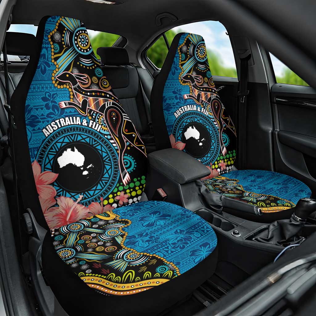 Fiji and Australia Kangaroos Car Seat Cover Indigenous Aboriginal and Fijian Masi Tribal Tattoo LT03 One Size Blue - Polynesian Pride