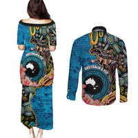 Fiji and Australia Kangaroos Couples Matching Puletasi and Long Sleeve Button Shirt Indigenous Aboriginal and Fijian Masi Tribal Tattoo LT03 - Polynesian Pride