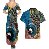 Fiji and Australia Kangaroos Couples Matching Summer Maxi Dress and Hawaiian Shirt Indigenous Aboriginal and Fijian Masi Tribal Tattoo LT03 - Polynesian Pride
