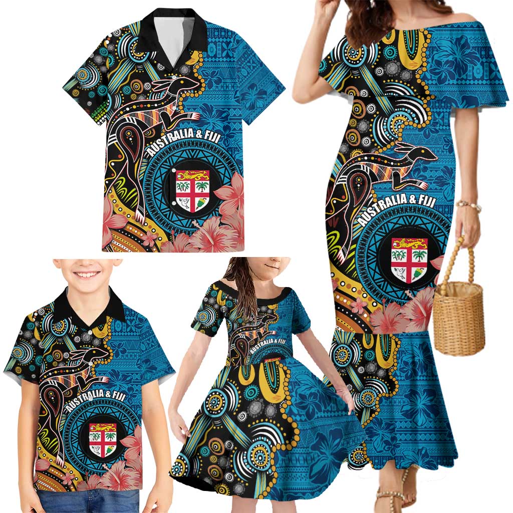 Fiji and Australia Kangaroos Family Matching Mermaid Dress and Hawaiian Shirt Indigenous Aboriginal and Fijian Masi Tribal Tattoo LT03 - Polynesian Pride