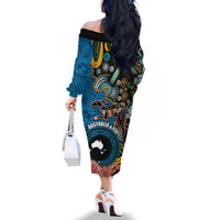 Fiji and Australia Kangaroos Family Matching Off The Shoulder Long Sleeve Dress and Hawaiian Shirt Indigenous Aboriginal and Fijian Masi Tribal Tattoo LT03 - Polynesian Pride