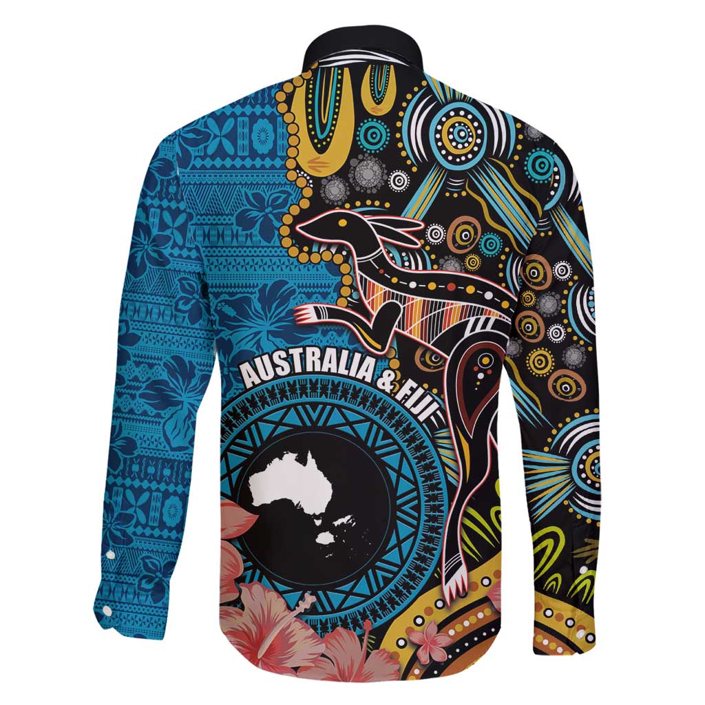 Fiji and Australia Kangaroos Family Matching Off Shoulder Maxi Dress and Hawaiian Shirt Indigenous Aboriginal and Fijian Masi Tribal Tattoo LT03 - Polynesian Pride