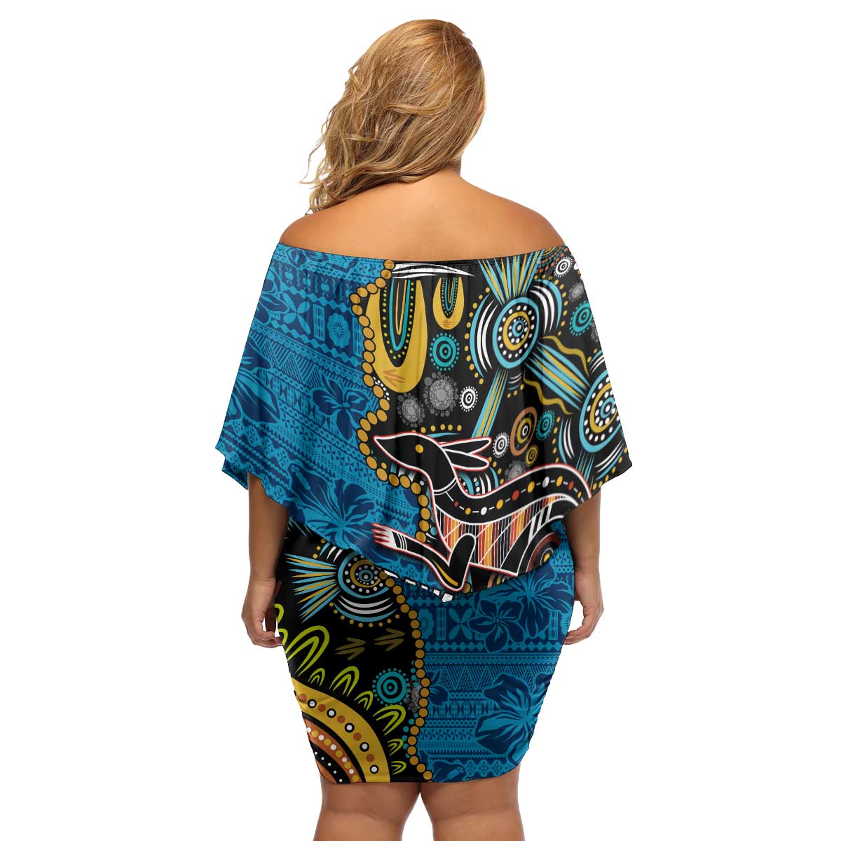 Fiji and Australia Kangaroos Family Matching Off Shoulder Short Dress and Hawaiian Shirt Indigenous Aboriginal and Fijian Masi Tribal Tattoo LT03 - Polynesian Pride