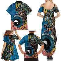 Fiji and Australia Kangaroos Family Matching Summer Maxi Dress and Hawaiian Shirt Indigenous Aboriginal and Fijian Masi Tribal Tattoo LT03 - Polynesian Pride