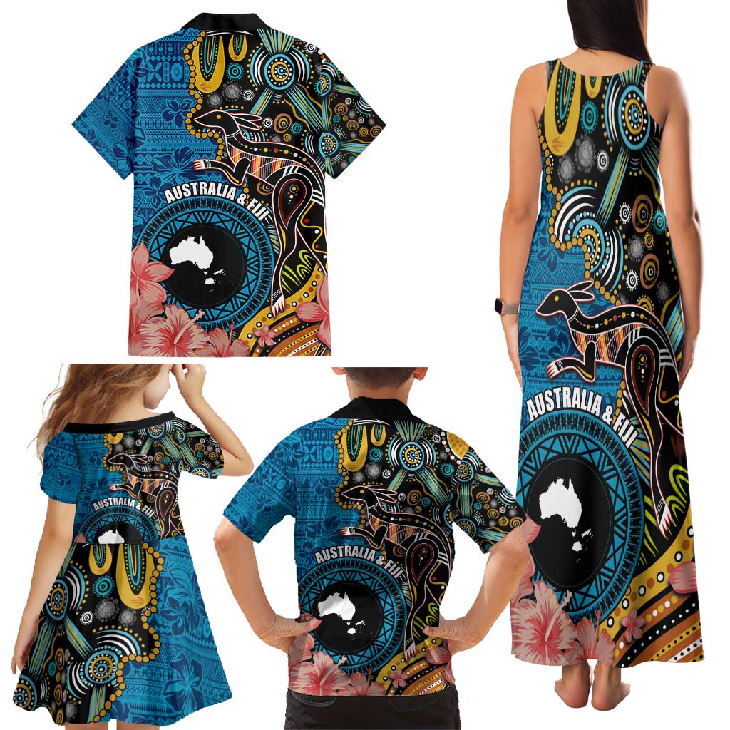 Fiji and Australia Kangaroos Family Matching Tank Maxi Dress and Hawaiian Shirt Indigenous Aboriginal and Fijian Masi Tribal Tattoo LT03 - Polynesian Pride