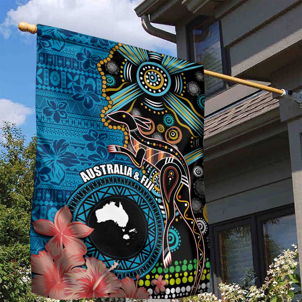 Fiji and Australia Kangaroos Garden Flag Indigenous Aboriginal and Fijian Masi Tribal Tattoo LT03 - Polynesian Pride