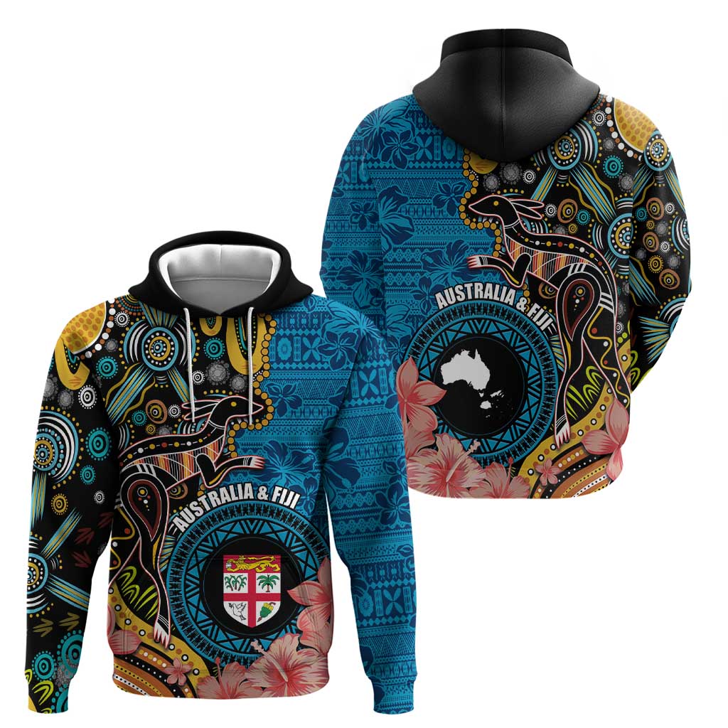 Fiji and Australia Kangaroos Hoodie Indigenous Aboriginal and Fijian Masi Tribal Tattoo LT03 - Polynesian Pride