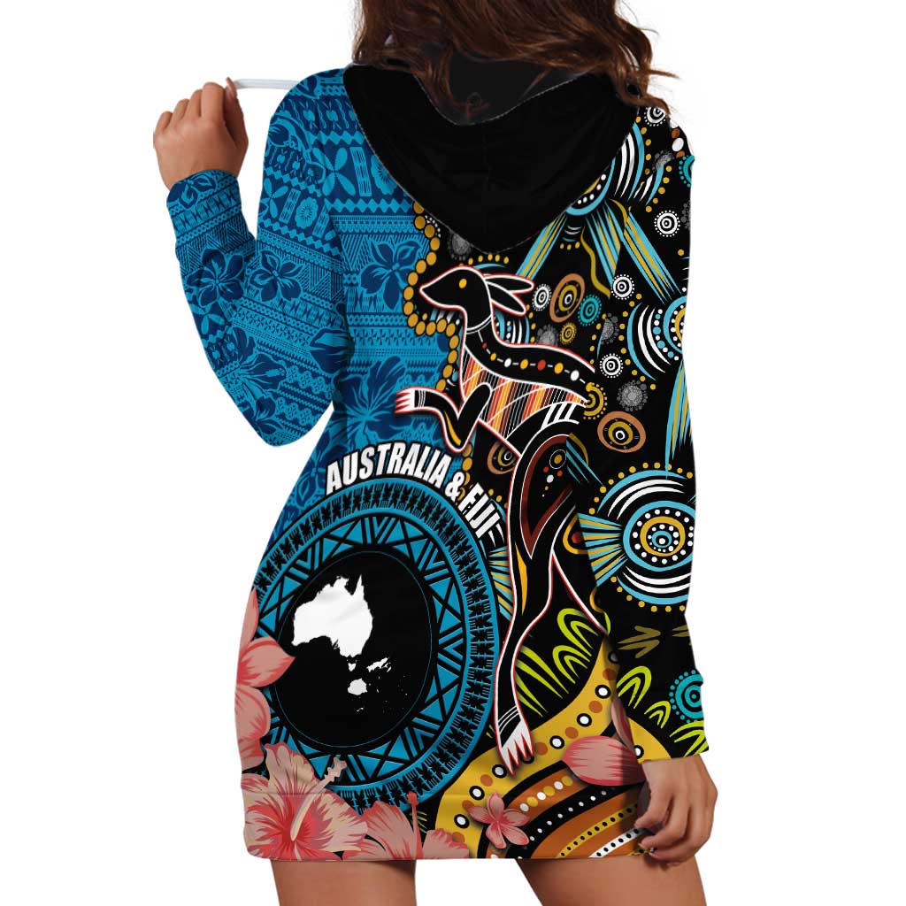 Fiji and Australia Kangaroos Hoodie Dress Indigenous Aboriginal and Fijian Masi Tribal Tattoo LT03 - Polynesian Pride