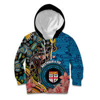 Fiji and Australia Kangaroos Kid Hoodie Indigenous Aboriginal and Fijian Masi Tribal Tattoo LT03 Hoodie Blue - Polynesian Pride