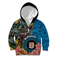 Fiji and Australia Kangaroos Kid Hoodie Indigenous Aboriginal and Fijian Masi Tribal Tattoo LT03 Zip Hoodie Blue - Polynesian Pride