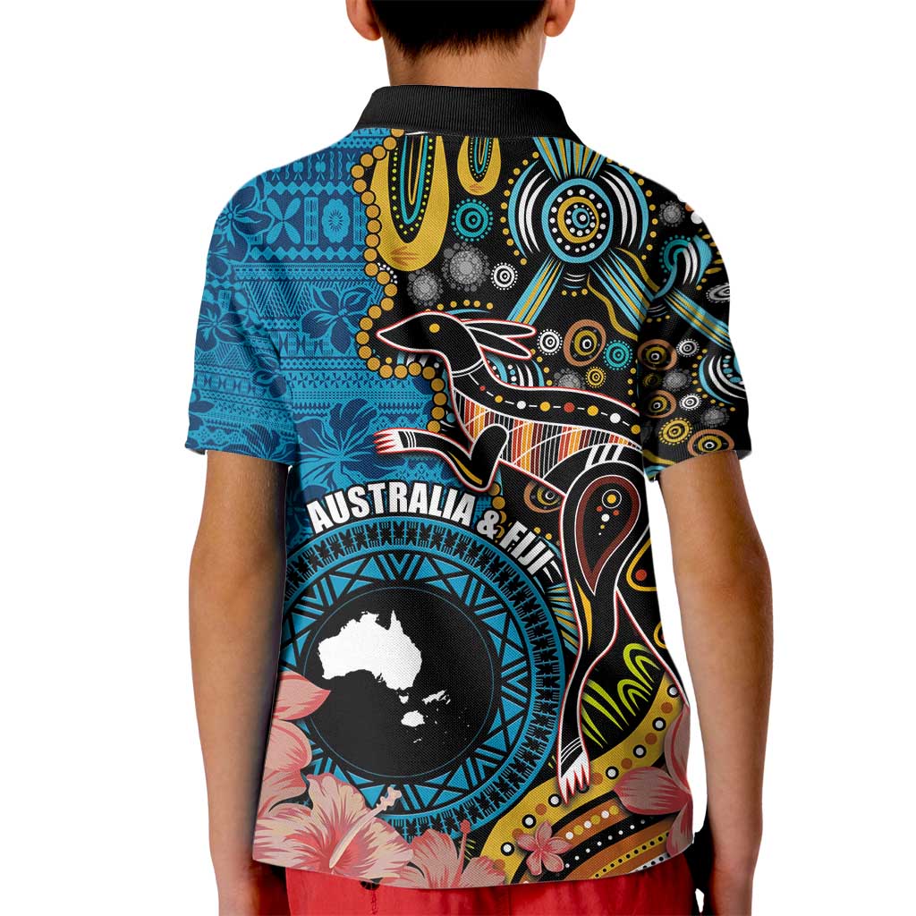 Fiji and Australia Kangaroos Kid Polo Shirt Indigenous Aboriginal and Fijian Masi Tribal Tattoo LT03 - Polynesian Pride
