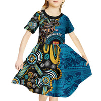 Fiji and Australia Kangaroos Kid Short Sleeve Dress Indigenous Aboriginal and Fijian Masi Tribal Tattoo LT03 - Polynesian Pride