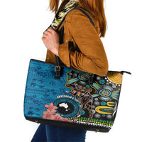 Fiji and Australia Kangaroos Leather Tote Bag Indigenous Aboriginal and Fijian Masi Tribal Tattoo LT03 Blue - Polynesian Pride