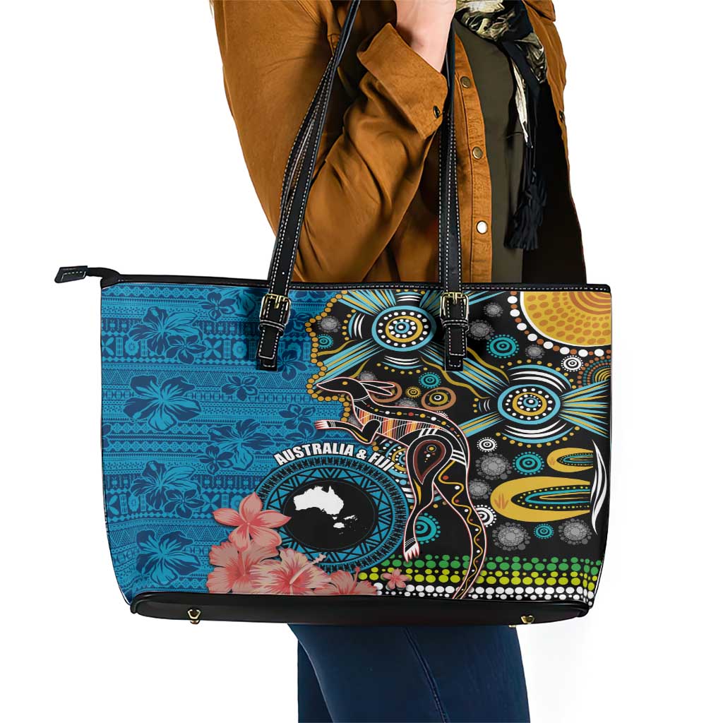 Fiji and Australia Kangaroos Leather Tote Bag Indigenous Aboriginal and Fijian Masi Tribal Tattoo LT03 - Polynesian Pride