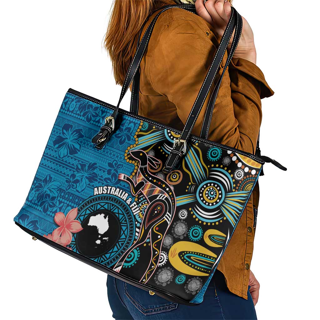 Fiji and Australia Kangaroos Leather Tote Bag Indigenous Aboriginal and Fijian Masi Tribal Tattoo LT03 - Polynesian Pride