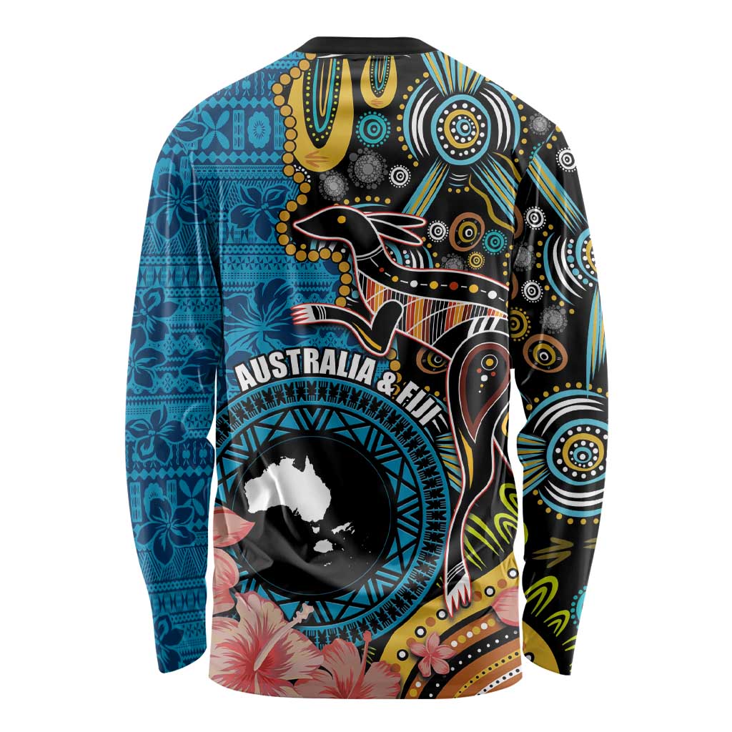 Fiji and Australia Kangaroos Long Sleeve Shirt Indigenous Aboriginal and Fijian Masi Tribal Tattoo LT03 - Polynesian Pride