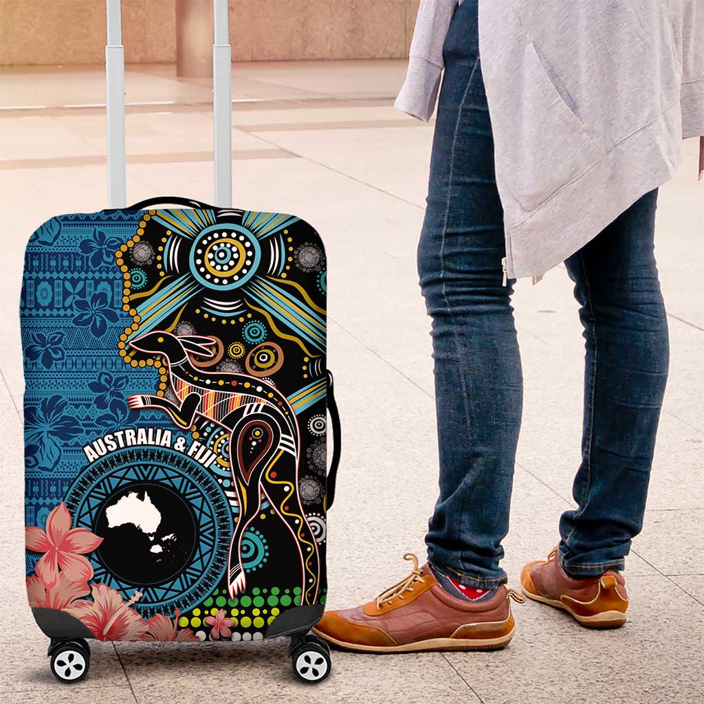 Fiji and Australia Kangaroos Luggage Cover Indigenous Aboriginal and Fijian Masi Tribal Tattoo LT03 Blue - Polynesian Pride