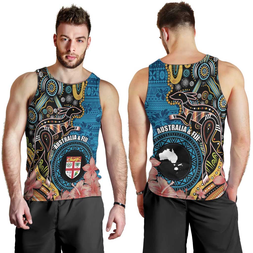 Fiji and Australia Kangaroos Men Tank Top Indigenous Aboriginal and Fijian Masi Tribal Tattoo LT03 - Polynesian Pride