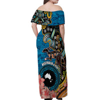 Fiji and Australia Kangaroos Off Shoulder Maxi Dress Indigenous Aboriginal and Fijian Masi Tribal Tattoo LT03 - Polynesian Pride