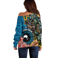 Fiji and Australia Kangaroos Off Shoulder Sweater Indigenous Aboriginal and Fijian Masi Tribal Tattoo LT03 - Polynesian Pride