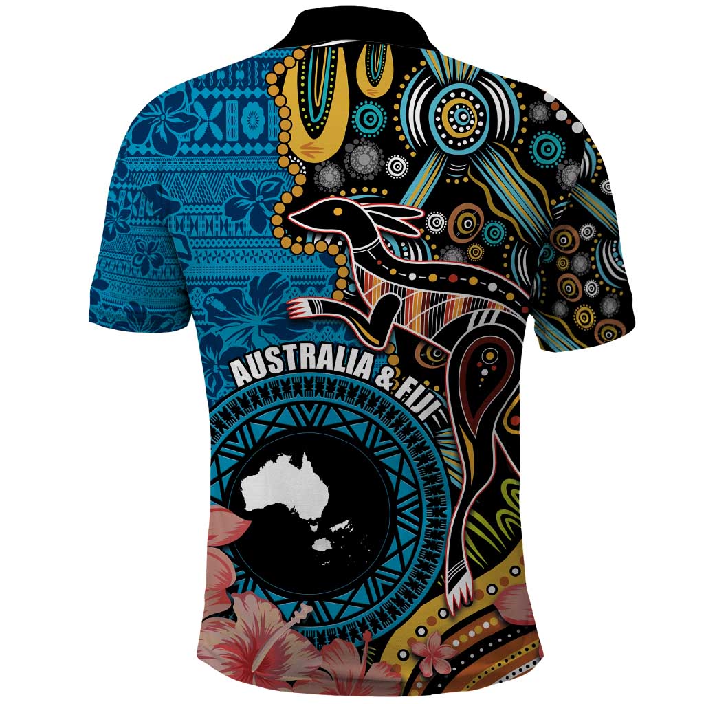 Fiji and Australia Kangaroos Polo Shirt Indigenous Aboriginal and Fijian Masi Tribal Tattoo LT03 - Polynesian Pride